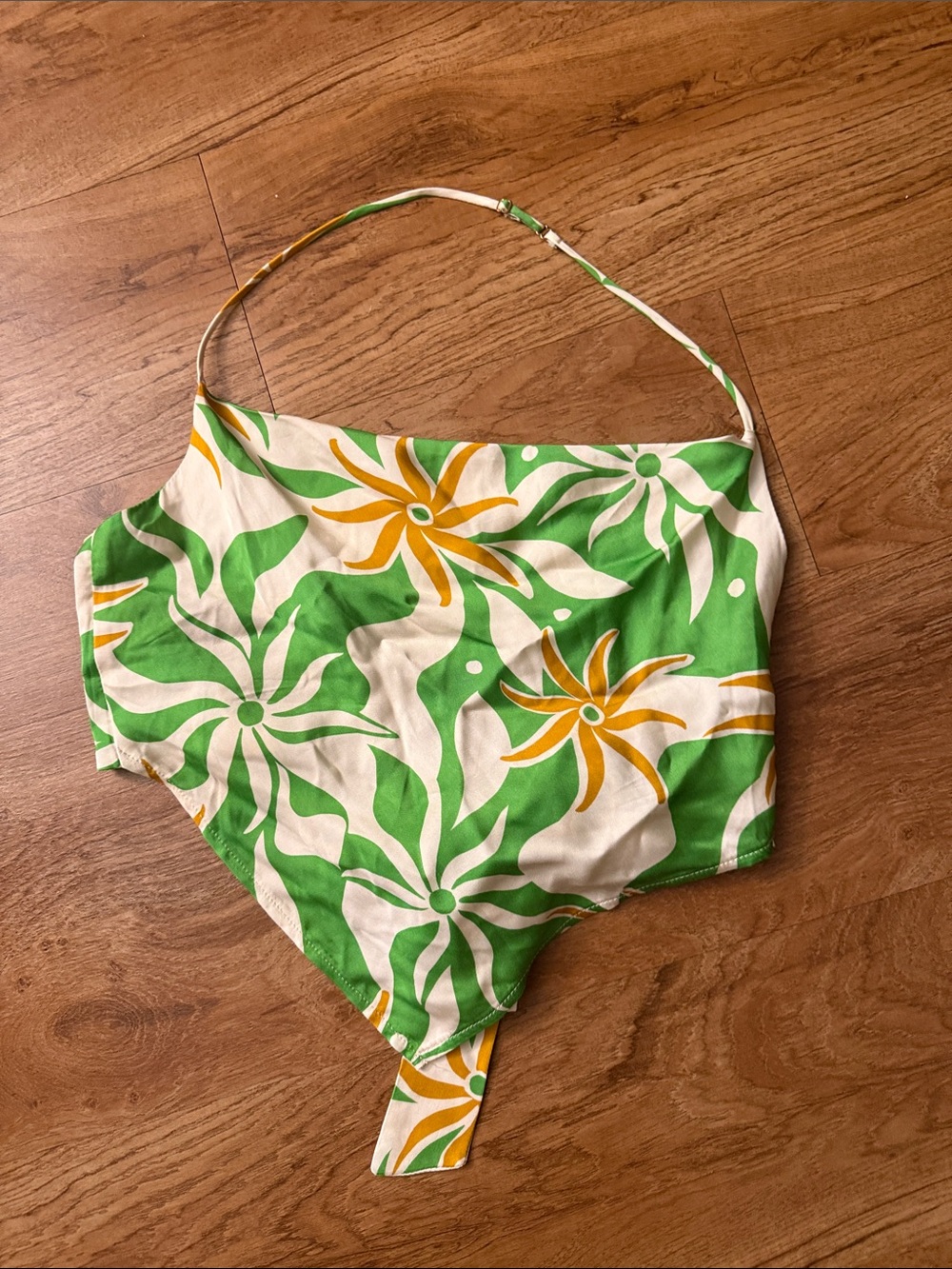 Astr Green, White & Yellow Floral Handkerchief Crop Top